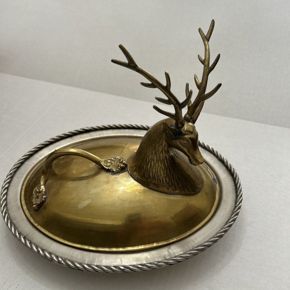 Vintage Stag Brass Serving Dish